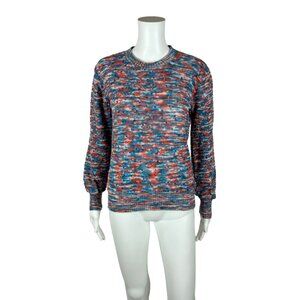 Vintage 80s Loop Sweater Women's Medium Space Dye Blue Orange Deadstock Pullover